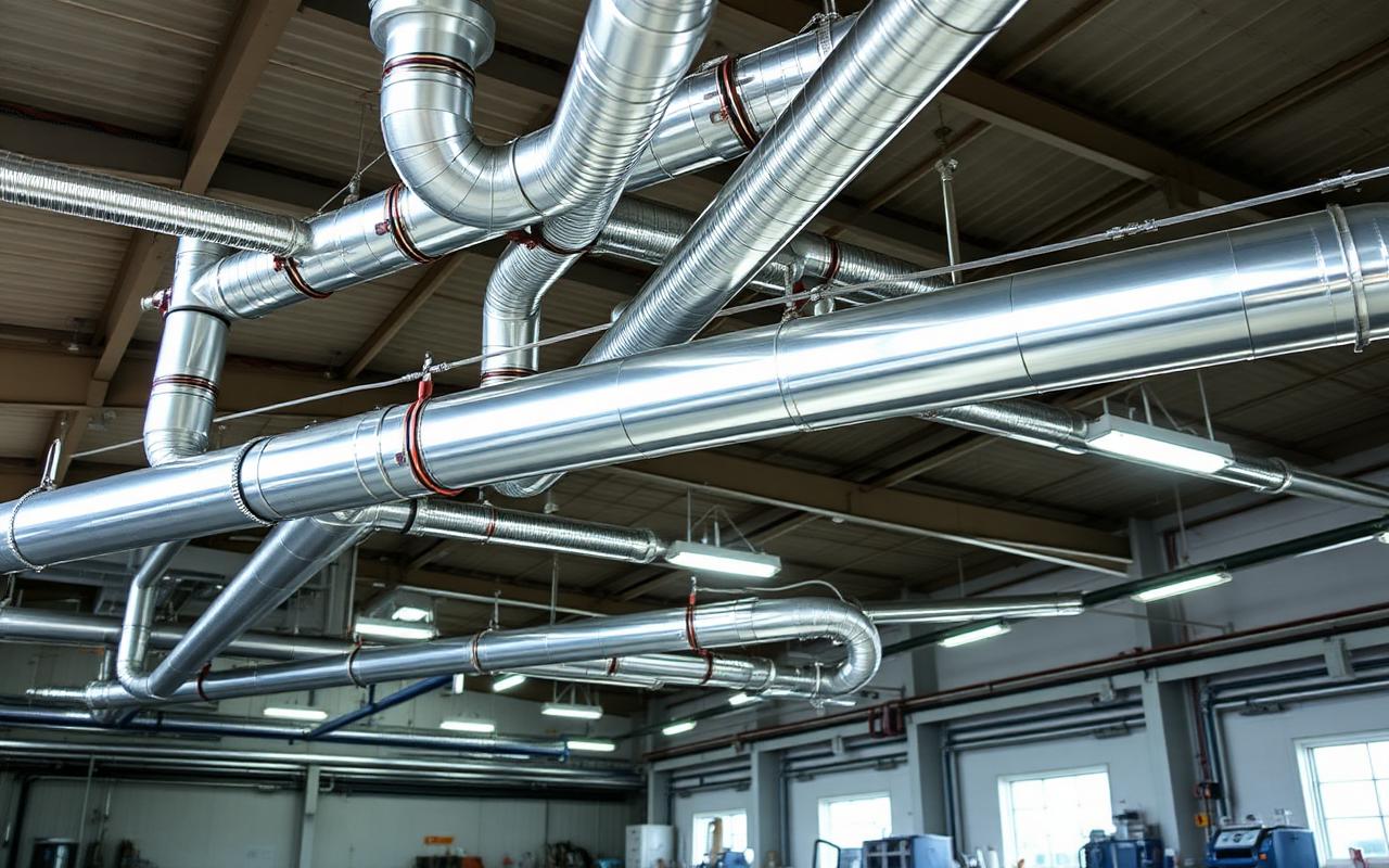 Compressed air pipework routed to CNC machinery drops