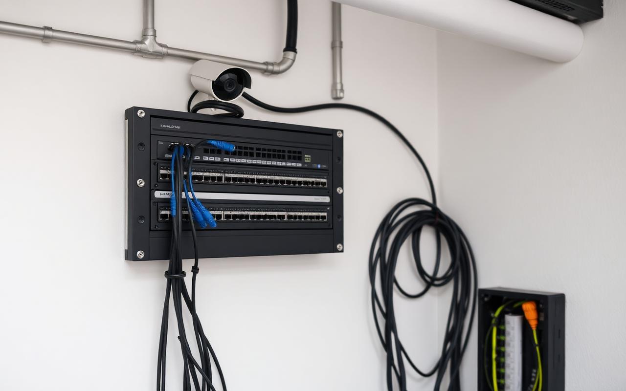 Wall-mounted network switch and IP CCTV camera install
